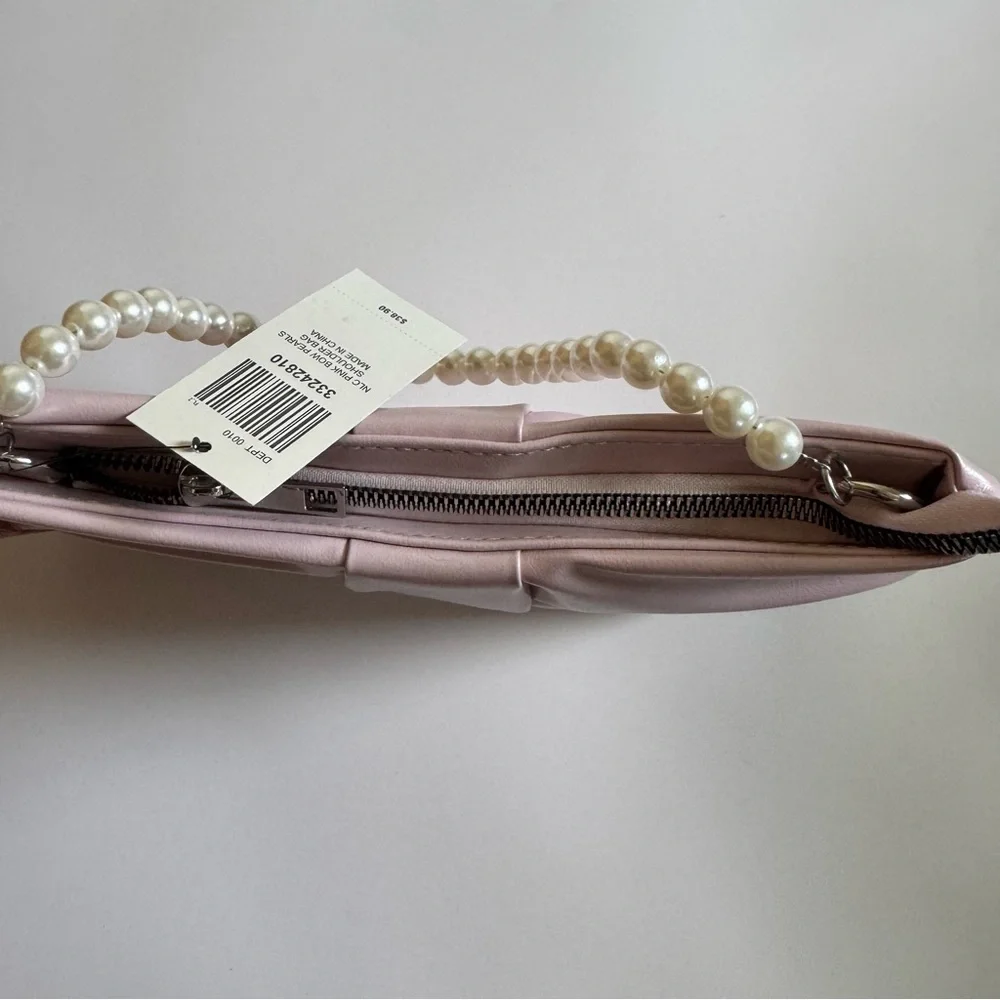 Elegant Pink Bow Clutch with Pearl Handle or add Pearl Shoulder Straps